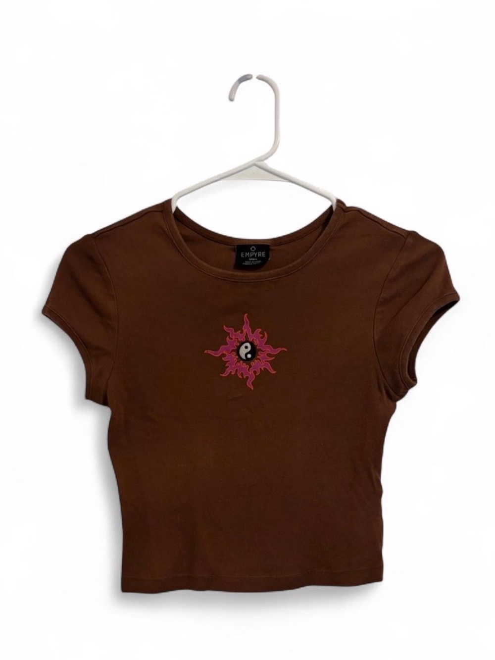 Empyre Brown Cropped Top Pink Floral Graphic Size Small